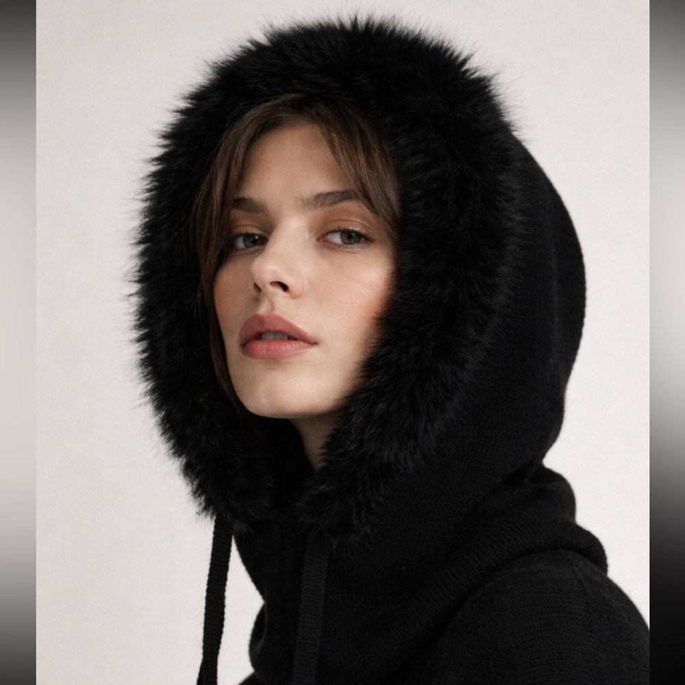 NWT ZARA Wool Blend Faux Fur Hood / Balaclava